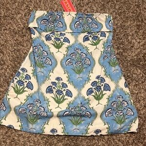 Strapless Floral Medallion Dress in Blue & Cream